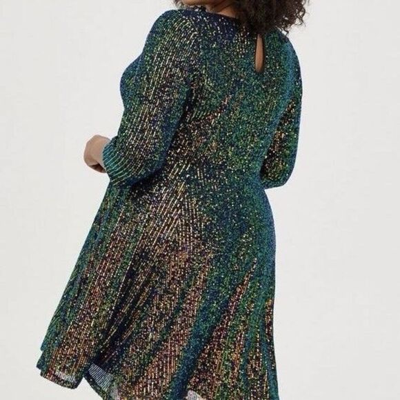 Torrid Sequins Mini Dress Size 10 Black Stretchy Cocktail Party Glam Fit Flare - Picture 3 of 13